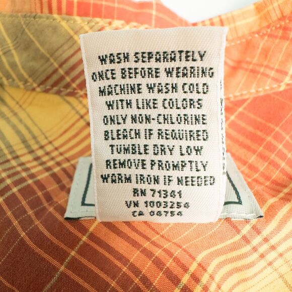 LL Bean Otter Cliff Shirt Mens Large Plaid Orange Yellow Zip Pocket Cotton Poly - Picture 16 of 16